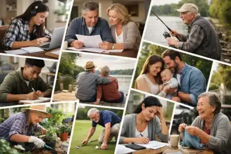 Collage photo diversifié: réforme des retraites explication, impact sur l'avenir de toutes les générations.