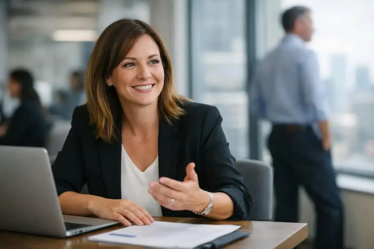 Actualité sociale pour professionnels RH, femme RH discutant avec un collègue dans un bureau moderne