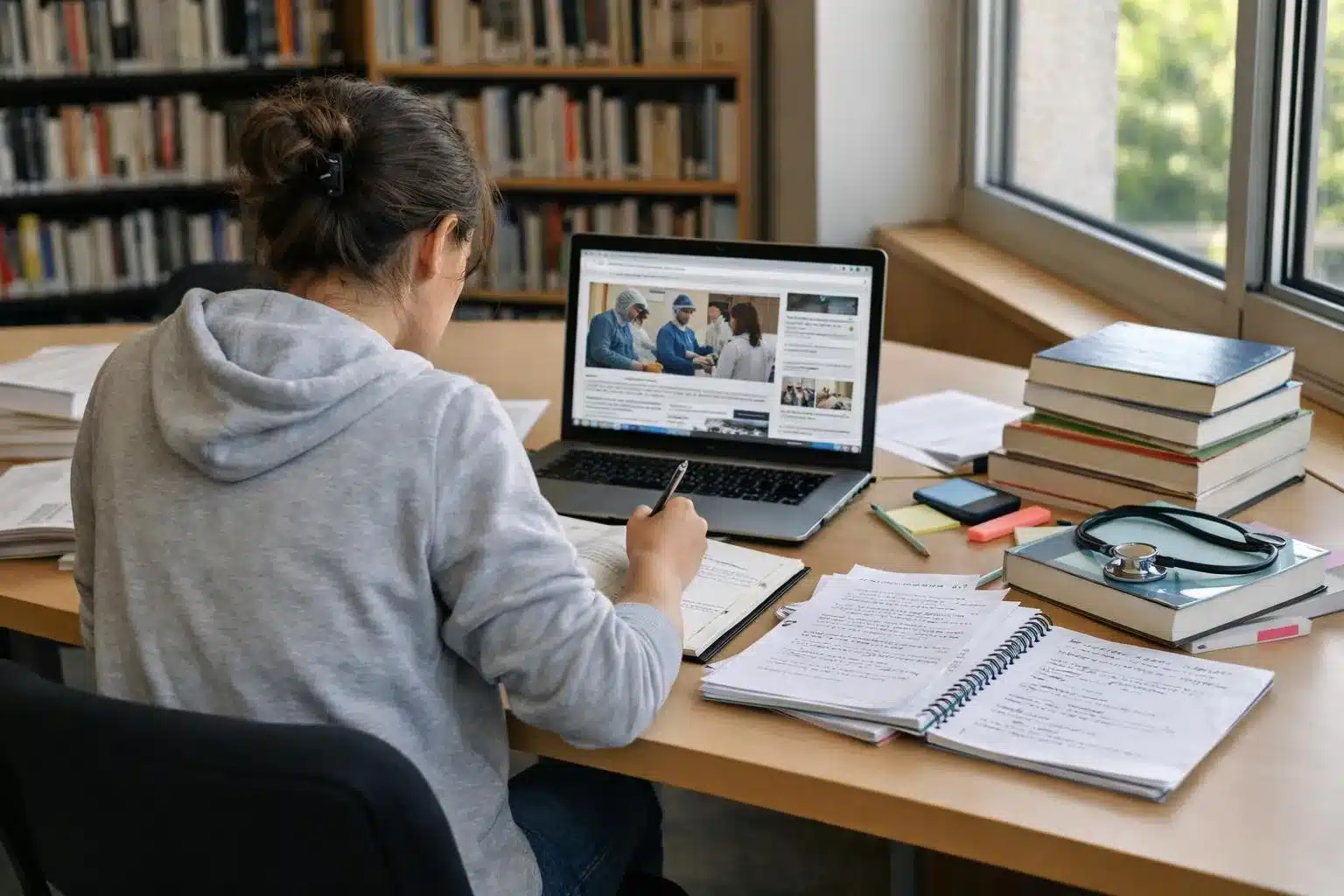 "Personne révisant pour concours aide soignante avec ressources santé et sociale"