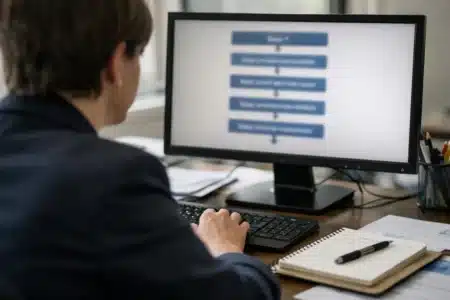 Personne travaillant sur ordinateur pour comprendre comment fonctionne la CPPAP