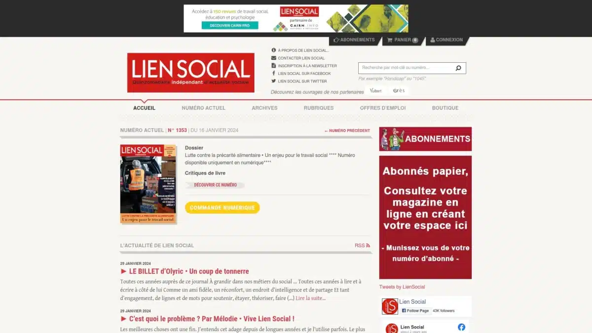 Lien Social, a French independent social affairs magazine website.