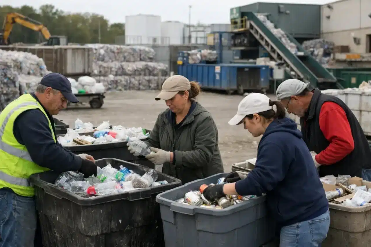 Économie circulaire en pratique : tri des déchets recyclables dans un centre de recyclage