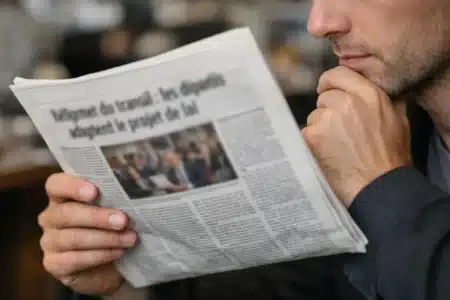 Une personne tenant un journal avec une une sur la réforme du travail en 2017
