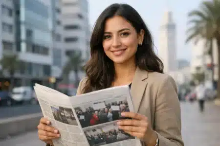 Actualité sociale Maroc : femme marocaine lisant un journal local à Casablanca