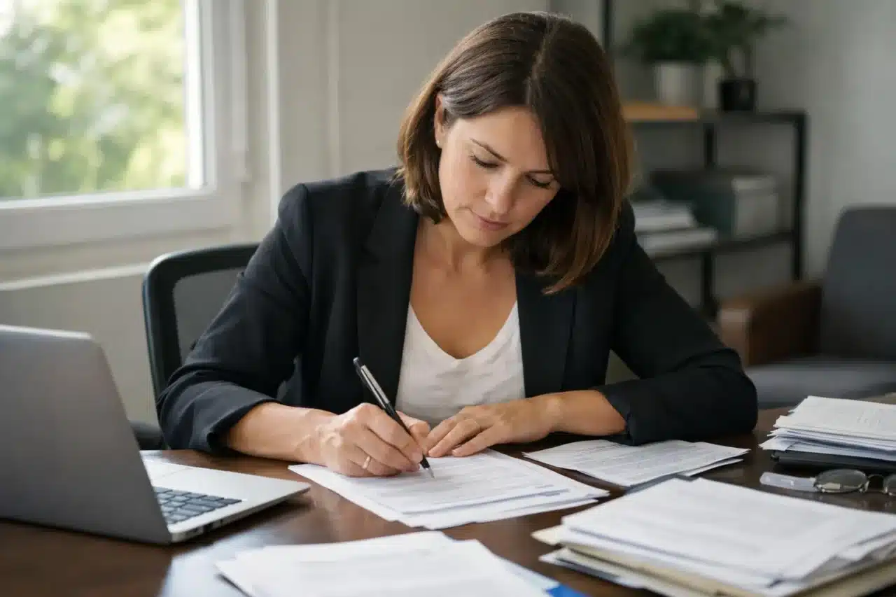 Femme rédigeant des documents pour créer une association loi 1901, guide pas à pas.