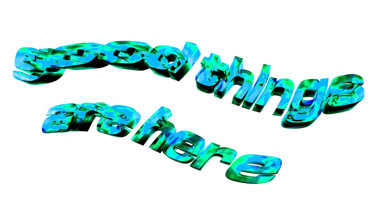 Texte 3D abstrait aux couleurs turquoise et vertes.