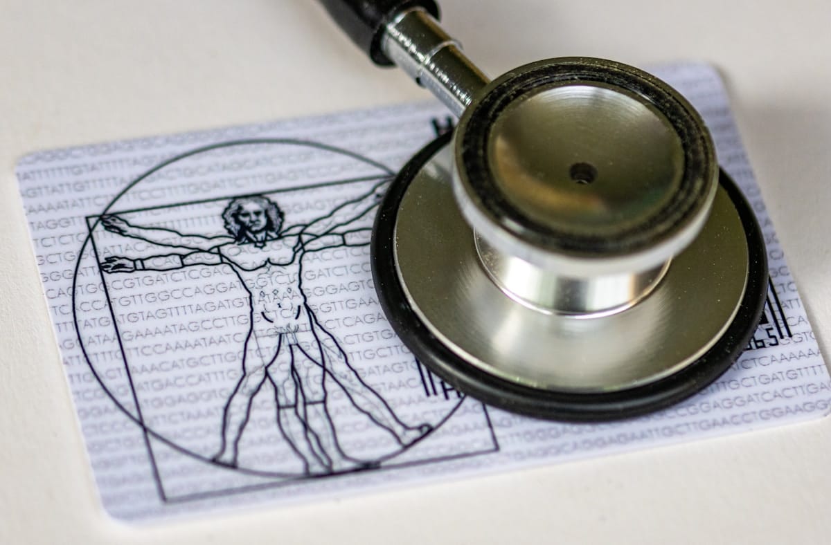 Stéthoscope sur un schéma anatomique du corps humain.