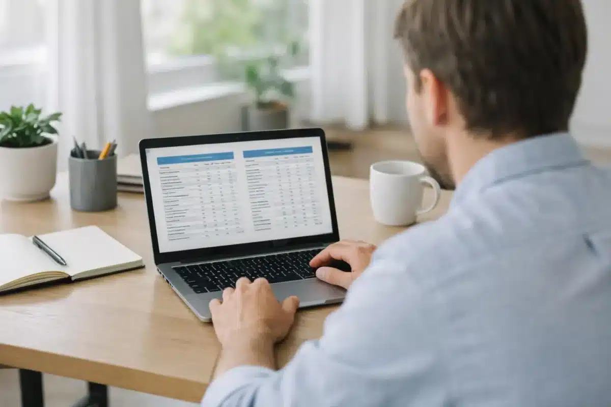 Homme travaillant sur un ordinateur portable dans un bureau à domicile.