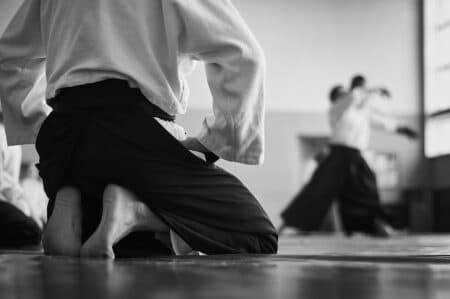 Aikido,training.,black,and,white,image.,the,teacher,shows,reception.